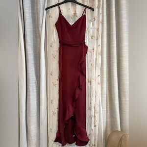 David's Bridal Asymmetrical Burgundy Dress